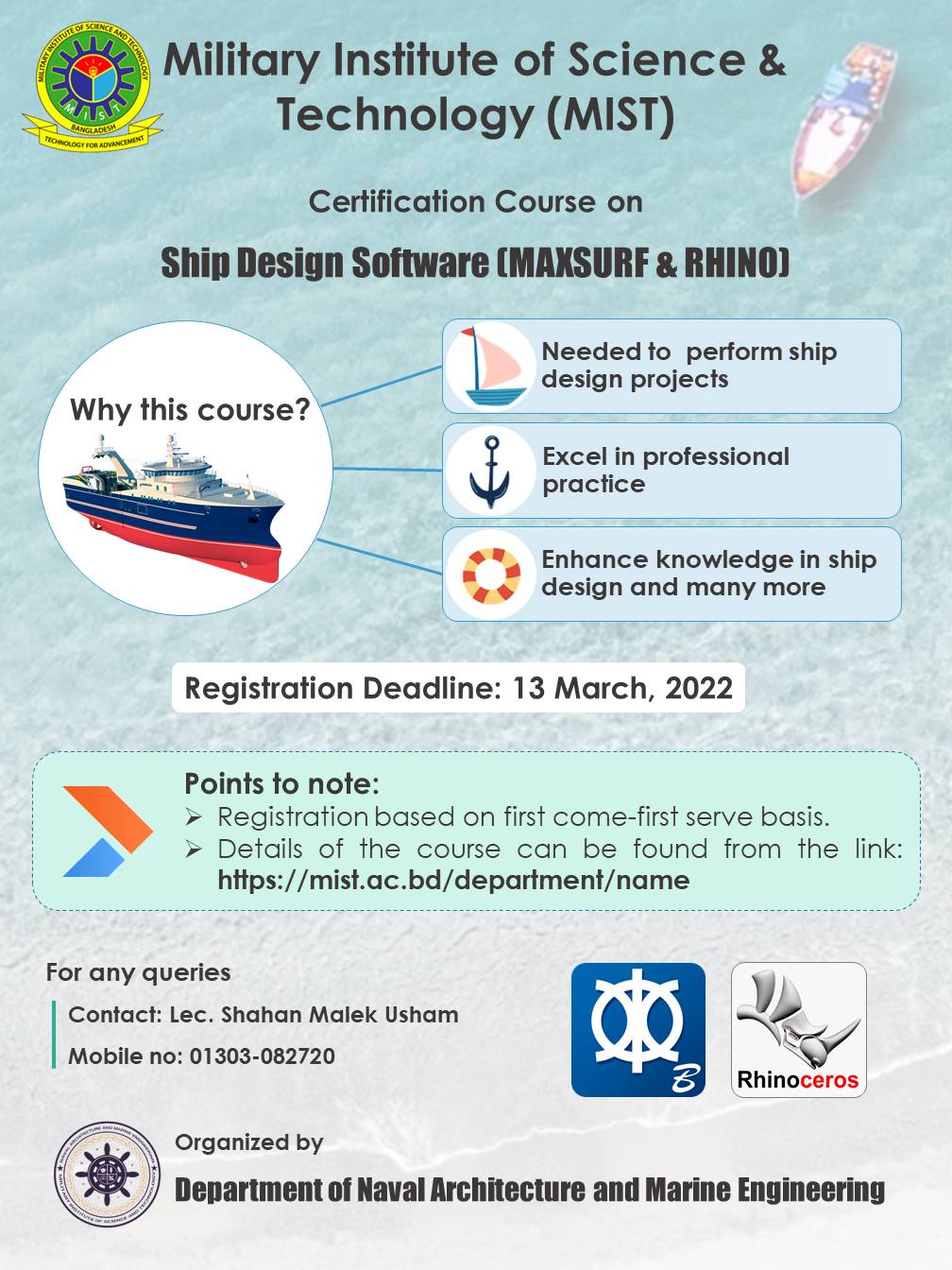 Certification Course on Ship Design Software (MAXSURF & Rhino), 2022